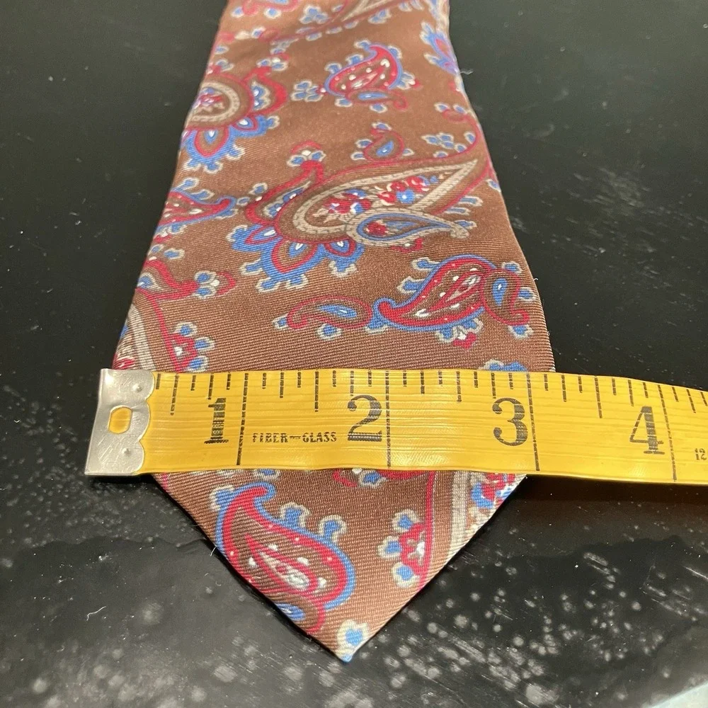 Christian Dior 100% Silk Paisley Necktie Brown Red Blue Made USA Woven Italy